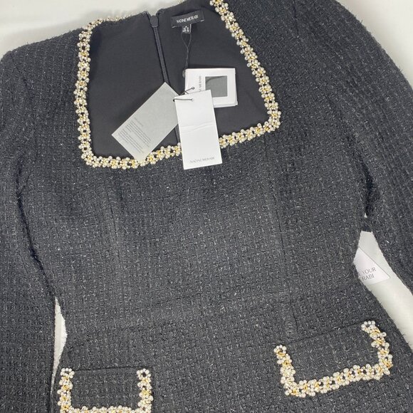 Nadine Merabi Natalie Black Tweed Dress Medium NWT $545 - Picture 7 of 12
